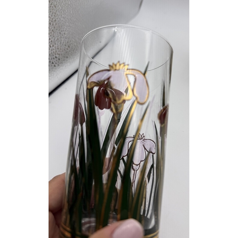 5 Vintage Culver Iris Cinnabar Highball Glasses Tumbler 22k Gold Irises 5.5" - Picture 6 of 6